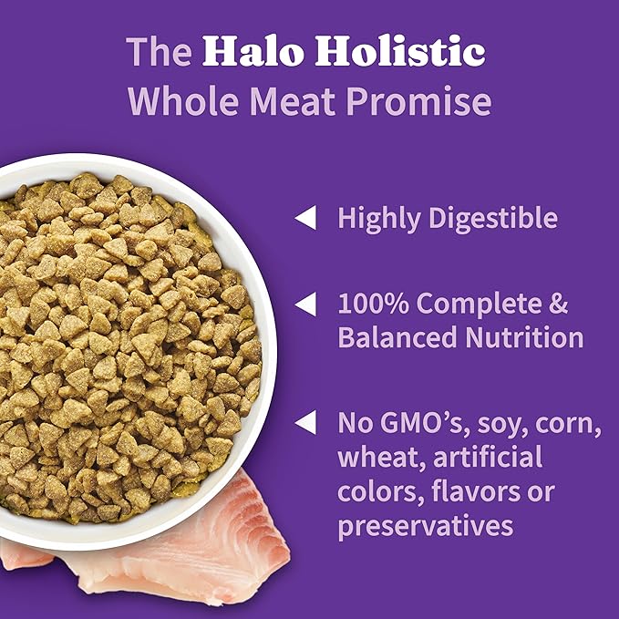 Halo Holistic Cat Food Wild Caught Salmon & Whitefish Formula, Healthy Grains Dry Cat Food, For Sensitive Stomach Support, Kibble for Adult Cats, 3 lb Bag