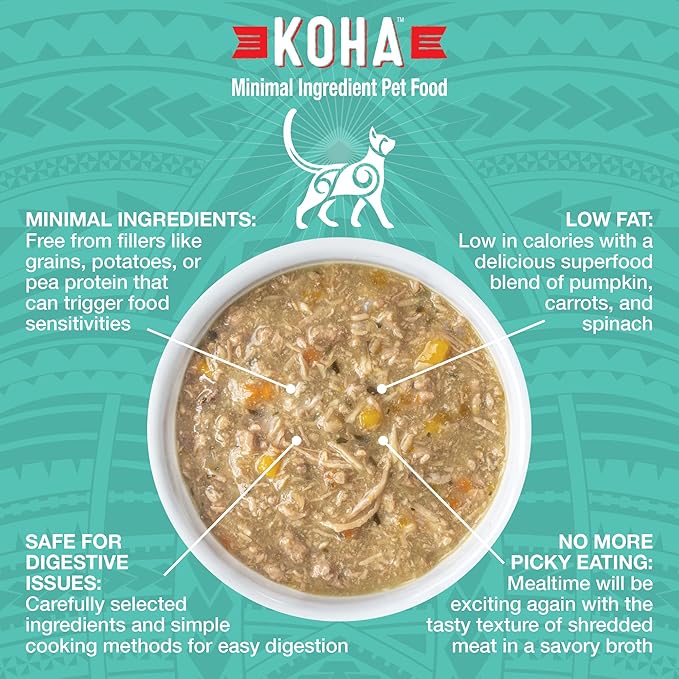 KOHA Pure Shreds Duck Entrée for Cats, Single Meat High Protein Wet Cat Food, 5.5oz Cans (Pack of 12)