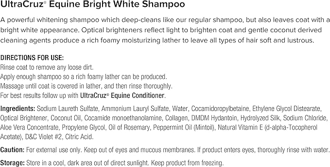 UltraCruz Equine Bright White Horse Shampoo & Conditioner Bundle, 32 oz Each with 16 oz Detangler