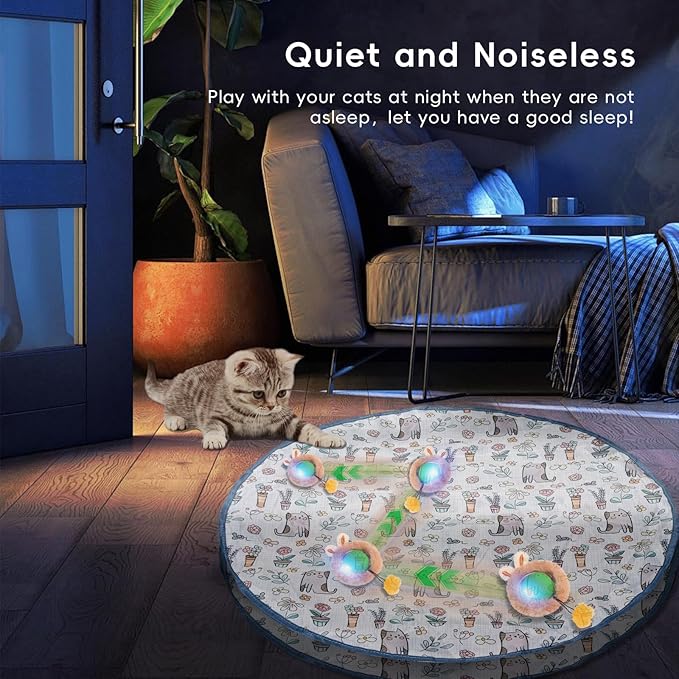 Interactive Cat Toys for Indoor Cats, Fast Rolling Cat Ball Toy in Pouch, Automatic Motion Activated Moving Ball Hide and Seek Exercise Game for Bored Cats, Rechargeable Kitten Toys with LED Light