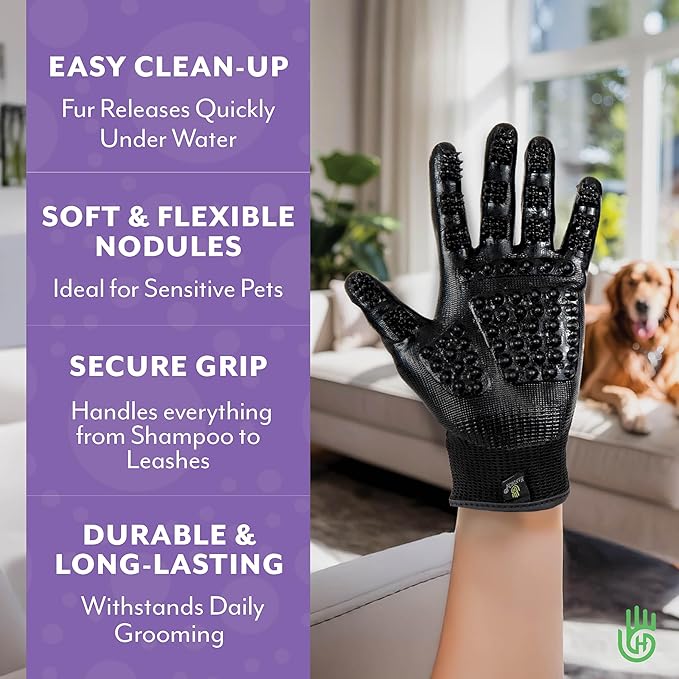H HANDSON Pet Grooming Gloves - Patented #1 Ranked, Award Winning Shedding, Bathing, & Hair Remover Gloves - Gentle Brush for Cats, Dogs, and Horses (Grey, Medium)