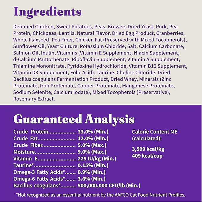 Halo Holistic Cage Free Chicken Cat Food, Grain Free Dry Cat Food, For Healthy Weight Support, Kibble for Indoor Cats, 3 lb Bag