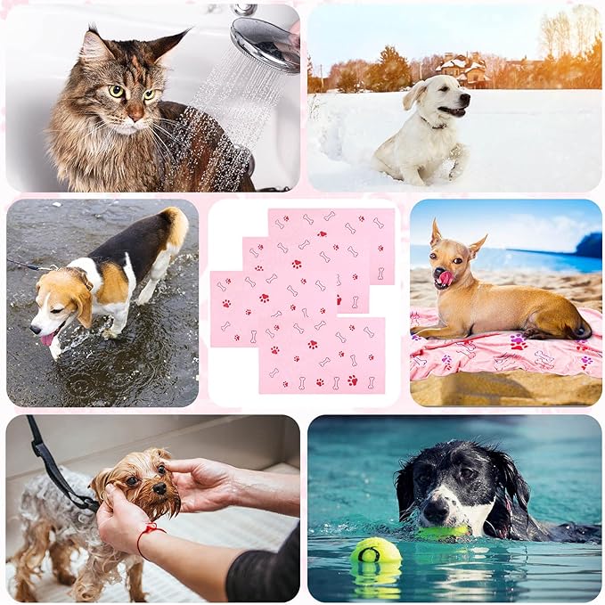 Chumia 4 Pcs Dog Towels for Drying Dog Puppy Bulk Microfiber Absorbent Paw Towel Pet Bathing Supplies Quick Drying for Medium Cats Pets Shower(24 x 40 Inch,Pink)