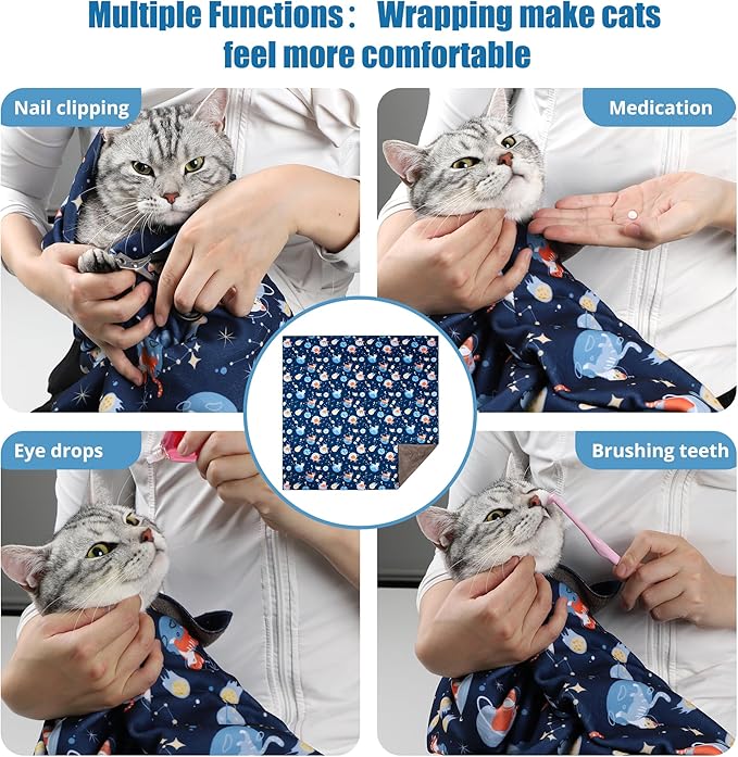 Cat Grooming Wrap,Anti-Escape Cat Wrap for Grooming,Self-Adherent Soft Cat Blanket to Wrap,Anti-Bite,Clip Nails,Anti-Scratch,Cat Calming Wrap,Cat Burrito Wrap,Swaddle Wrap Pet Tool Large Size