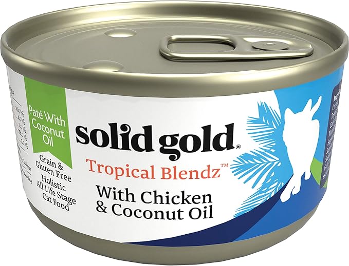 Solid Gold Wet Cat Food Pate in Coconut Oil - Healthy Canned Cat Food Pate w/Real Chicken, Omega Fatty Acids, Vitamins & Minerals - Grain Free & Gluten Free Canned Meals for Cats & Kittens - 24ct/3oz