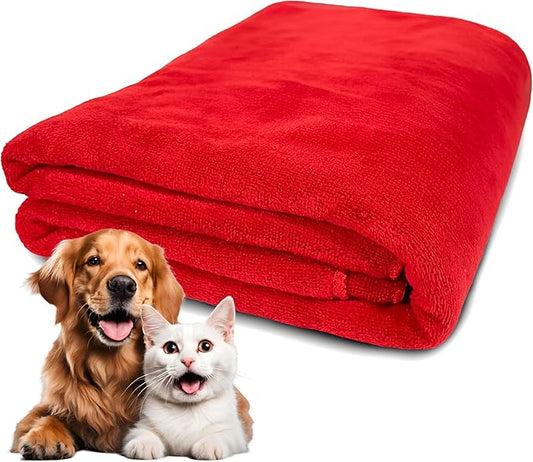 Extra Large Dog Towel Soft Absorbent Bath Pet Towels for Drying Dogs, Elastic Terry Microfiber Soft Towel, Machine Washable, Quick Dry, Multipurpose (L, XL, 2XL) (Red, XL)
