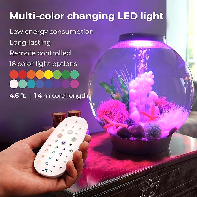 biOrb Classic 60 Acrylic 16-Gallon Aquarium with Multi-Color Remote-Controlled LED Lights Modern Tank for Tabletop Display, Silver