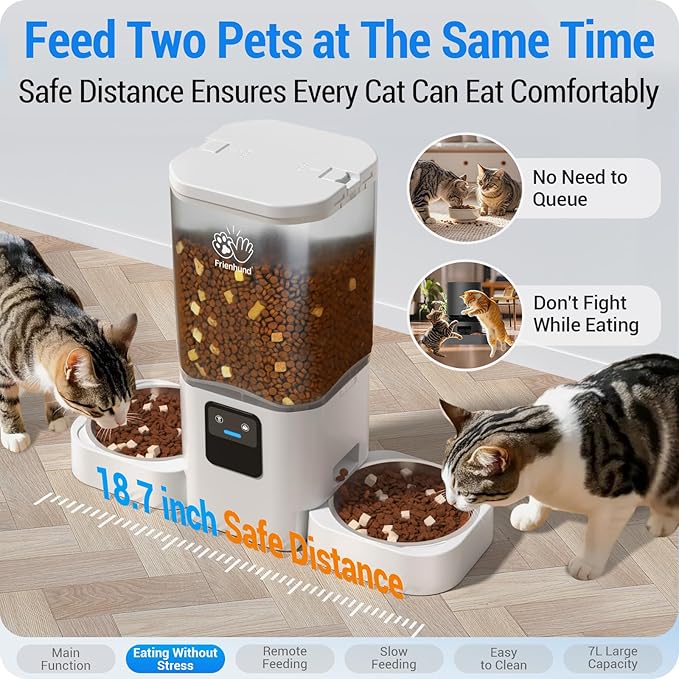 Automatic Cat Feeder with Slow Feed for 2 Cats: 5G WiFi Automatic Dog Feeder with 7L Large Food Storage, Cat Food Dispenser with Alexa for Multiple Pets, Detachable for Easy Cleaning -29 Cup