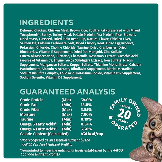 Optimeal Natural Dry Cat Food for Adult Cats - Proudly Ukrainian - Tasty and Nutritional Cat Food Dry Recipe with Immunity Support for Healthy Felines (3.3 lbs, Chicken & Brown Rice)