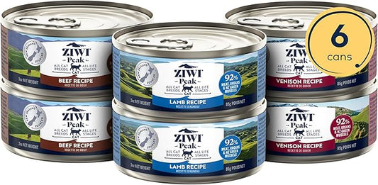 ZIWI Peak Wet Cat Food Variety Pack - Venison, Beef, and Lamb, 6 Pack (3oz Each)