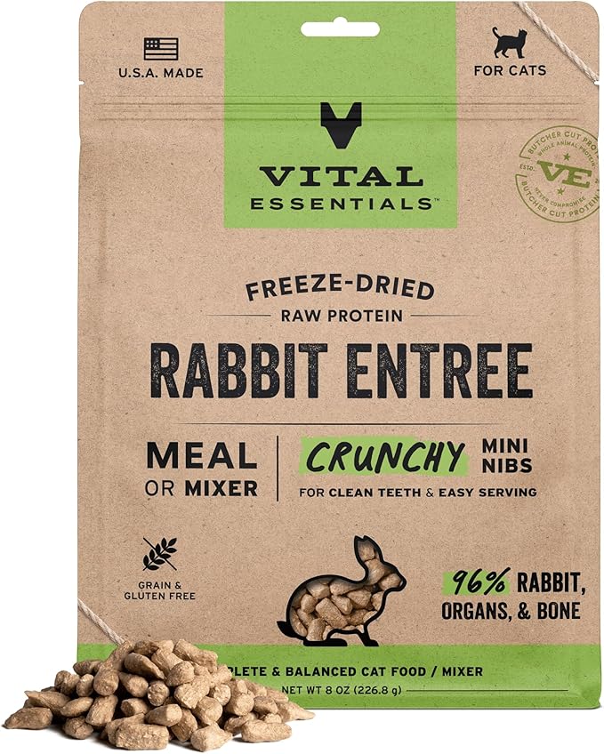 Vital Essentials Freeze-Dried Raw Rabbit Meal or Mixer Cat Food Crunchy Nibs, 8 oz