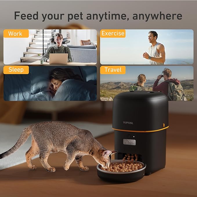 Automatic Cat Feeder - 2L Cat Food Dispenser, Timed Auto Pet Feeder with 180-day Battery Life, 1-6 Meals Per Day, 1-16 Portion, Desiccant Bag Keeps Dry Food Fresh, Also for Small Dogs