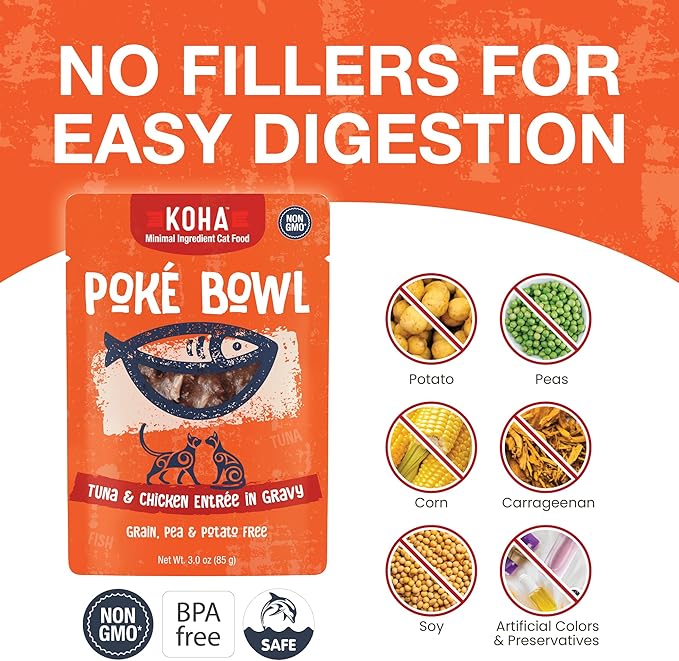 KOHA Poké Bowl Tuna & Chicken Entree in Gravy for Cats, 12-Pack of 3oz Pouches