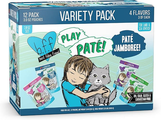 Weruva B.F.F. Play - Best Feline Friend Paté Lovers, Aw Yeah!, Paté Jamboree! Variety Pack, 3oz Pouch (Pack of 12)