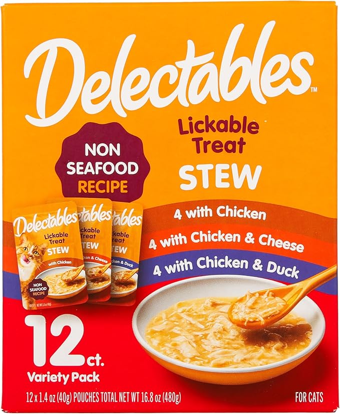 Delectables Non-Seafood Stew Lickable Wet Cat Treats, Variety Pack, 1.4 Ounce (Pack of 12)