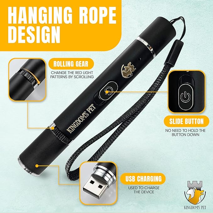 KINGDOM'S PET 3-in-1 Interactive Cat Toy Set – Rechargeable Laser Pointer, Feather Teaser & Wand for Indoor Cats’ Play and Exercise