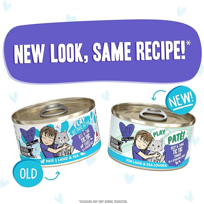 Weruva B.F.F. Play - Best Feline Friend Paté Lovers, Aw Yeah!, Beef & Tuna Tic TOC with Beef & Tuna, 2.8oz Can (Pack of 12)