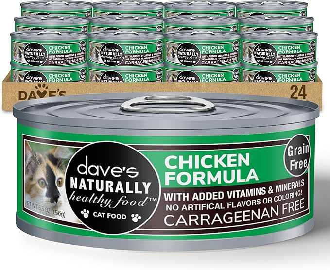 Dave's Pet Food Grain Free Wet Cat Food Pate (Chicken Formula), Made in USA Naturally Healthy Canned, Added Vitamins & Minerals, 5.5 oz Cans (24 Pack)