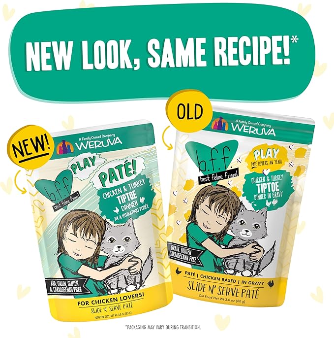 B.F.F. PLAY - Best Feline Friend Paté Lovers, Aw Yeah!, Chicken & Turkey Tiptoe with Chicken & Turkey, 3oz Pouch (Pack of 12)