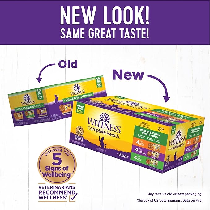 Wellness Complete Health Pate Adult Wet Cat Food, Natural, Protein-Rich, Grain Free, 3 Ounce, 12 Pack, (Chicken & Turkey Favorites Variety Pack)