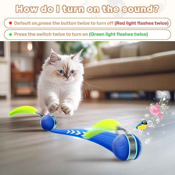 Interactive Cat Toys for Indoor Cats with 3 Mouse Tails,Electric Cat Ball Toy with Bird Chirping Sounds,Automatic Spinning Moving,300mAh Long Endurance Type-C Rechargeable,Pet Cat Supplies (Blue)