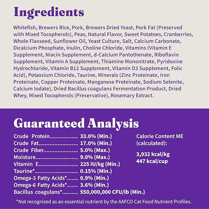 Halo Holistic Cat Food Wild Caught Salmon & Whitefish Formula, Healthy Grains Dry Cat Food, For Sensitive Stomach Support, Kibble for Adult Cats, 3 lb Bag