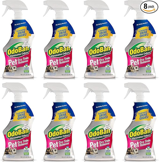 OdoBan Pet Solutions Oxy Stain Remover, Pet Stain Eliminator, Made in the USA, 8-Pack, 32 Ounce Spray Each