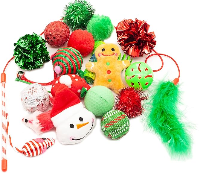 Fashion's Talk Holiday Festive Red Variety Pack Gift Box Cat Toy with Catnip, Box 20 Count