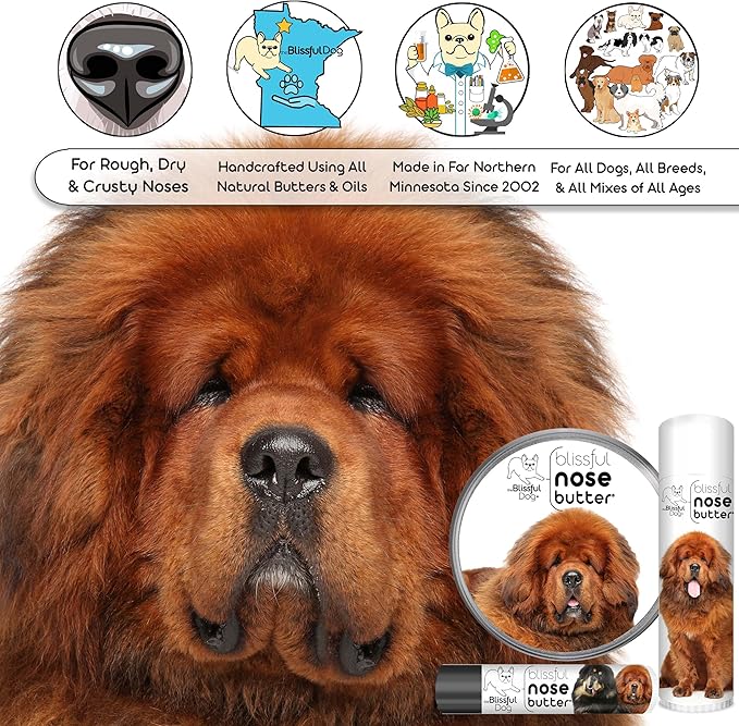 The Blissful Dog Tibetan Mastiff Nose Butter for Dry, Cracked Skin, Lick-Safe Dog Nose Balm with Moisturizing Shea Butter, Almond, Olive, and Essential Oils, Pet Supplies, Uncented, 0.50 oz.