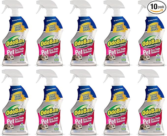 OdoBan Pet Solutions Oxy Stain Remover, Pet Stain Eliminator, Made in the USA, 10-Pack, 32 Ounce Spray Each
