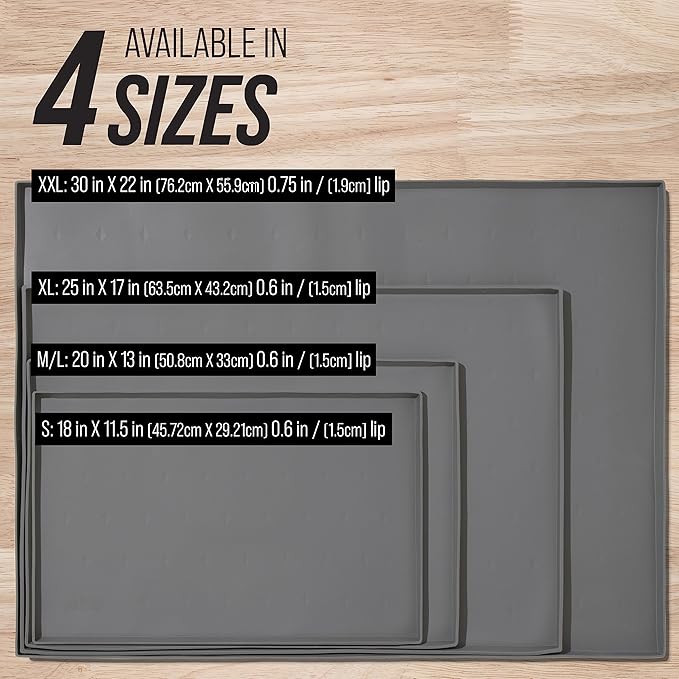 Leash Boss Dog Food Mat for Food and Water Bowls, Waterproof Silicone Pet Feeding Mat for Floors, Extra Tall Raised Edges, Cat and Dog Placemat for Floors, Dishwasher Safe (XL: 25" x 17" - Navy)