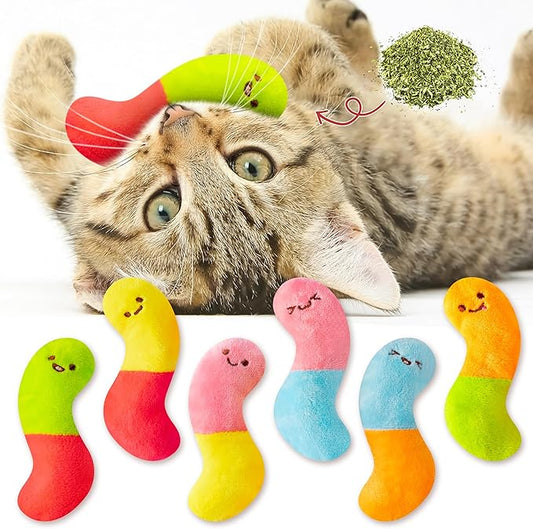 L1rabe Worm Candy Catnip Stuffed Toys - 6P Colorful Worm Organic Cat Toys Funny Indoor Chew Bite Kick Tools, Interactive Pet Supplies Cat Lovers Kittens Birthday Presents Pet Christmas New Year Gifts