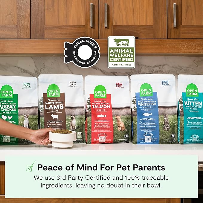 Open Farm, Grain Free Dry Kitten Food, Nutrient Dense Kibble with Protein, Vitamin A, Taurine, Naturally Occurring Fibers & Prebiotics, Homestead Turkey & Chicken Recipe for Kittens, 4lb Bag
