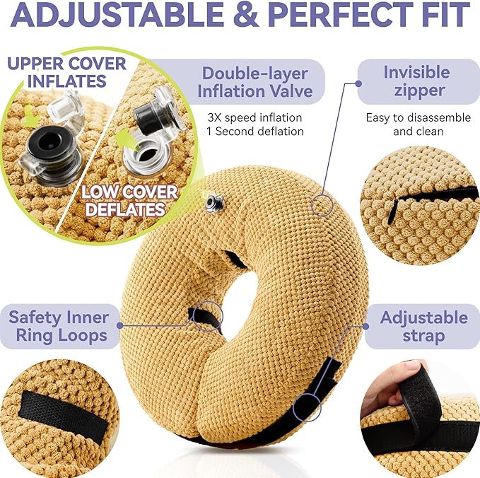 Inflatable Dog Cone Collar - Dog Neck Donut Cone Collar Alternative After Surgery - Soft Cone for Large Medium Small Dogs Cats - Alternative Recovery E Collar (Yello, L)