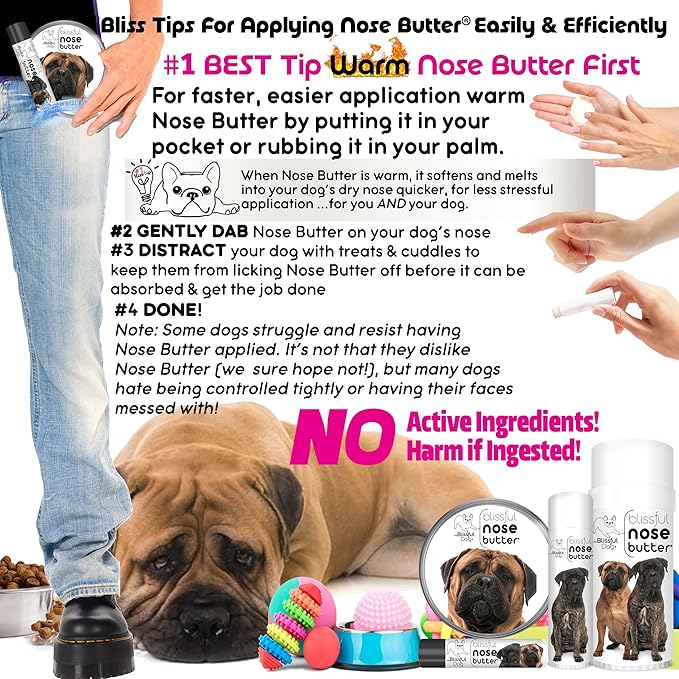 The Blissful Dog Bullmastiff Nose Butter for Dry, Cracked Skin, Lick-Safe Dog Nose Balm with Moisturizing Shea Butter, Almond, Olive, and Essential Oils, Pet Supplies, Uncented, 2 oz.
