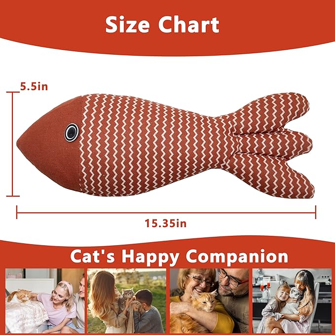 Interesting Catnip Toys Fish, 1 Pack Large Cat Toys, Soft Indoor Cat Kicker Toys, Durable and Highly Interactive Catnip Toys（Red Fish）