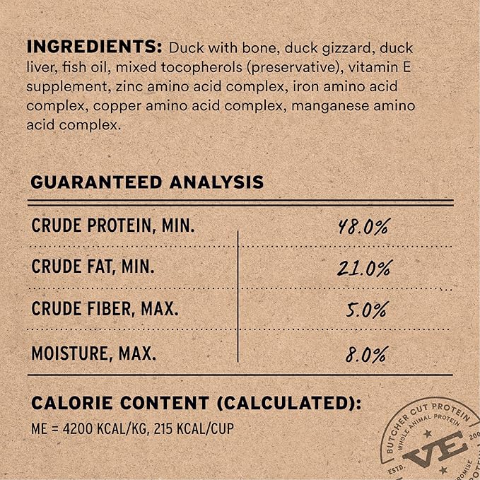 Vital Essentials Freeze-Dried Raw Duck Meal or Mixer Cat Food Crunchy Nibs, 12 oz