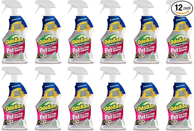 OdoBan Pet Solutions Oxy Stain Remover, Pet Stain Eliminator, Made in the USA, 12-Pack, 32 Ounce Spray Each