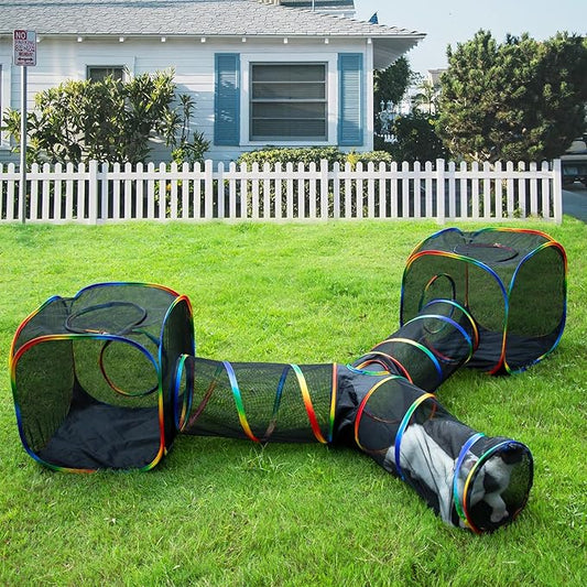 LUCKITTY Outdoor Rainbow Cat Enclosures Playground,Outside House for Indoor Cats Include Portable Tent, 3 Way with 2 Cube Tunnel, for Kitty and Small Animals,Within Storage Bag