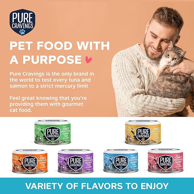 Wet Cat Food Canned Tuna and Salmon Cutlets in Gravy, 100% Mercury-Tested, Moist Can Fish for Cats, Grain-Free, Protein, Non-GMO, Pack of 12