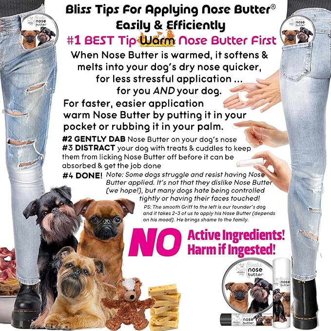 The Blissful Dog Brussels Griffon Nose Butter for Dry, Cracked Skin, Lick-Safe Dog Nose Balm with Moisturizing Shea Butter, Almond, Olive, and Essential Oils, Pet Supplies, Uncented, 0.50 oz.